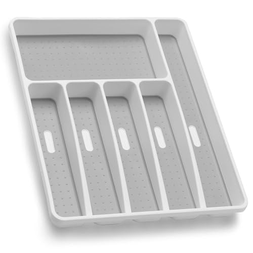 Loyareal Silverware Organizer Utensil Organizer Holder Kitchen Drawer Organizer Plastic Silverware Tray for Drawer Flatware Organizer 6 Compartment White - color: White, size: 6 Slots