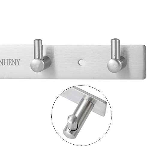 Towel Hook Rack Wall Mounted 17-Inch Coat Hanger with 7 Heavy Duty Hook, Easy to Install Rail for Bedroom, Bathroom, Foyer, Hallway, Garden, Office (304 Stainless Steel Brushed Nickel)