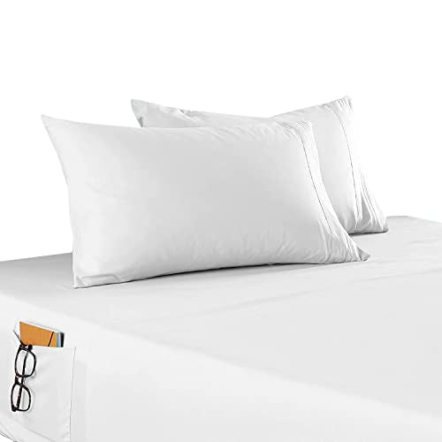 Elegant Comfort 4-Piece Solid Smart Sheet Set-Deep Pocket Fitted Sheet with Side Storage Pockets-Silky Soft 1500 Thread Count Egyptian Quality Microfiber, Wrinkle and Fade Resistant, Twin XL, White - color: White, size: Twin XL