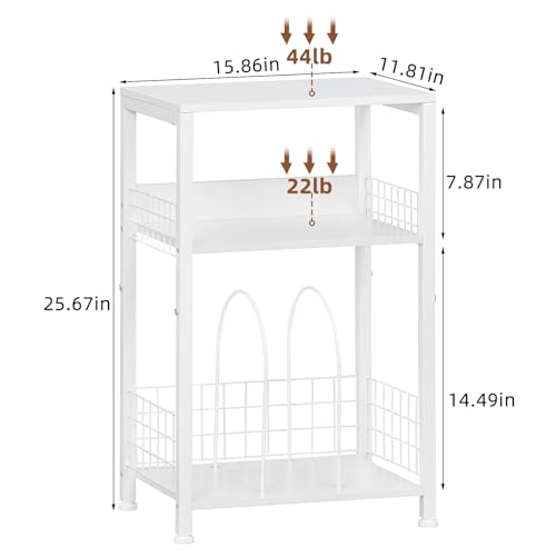LELELINKY White Side Table with Storage, Small End Table Printer Stand for Small Spaces, Record Player Stand with Vinyl Storage, Sofa Night Stands for Living Room Bedroom - color: White, style: Upgraded