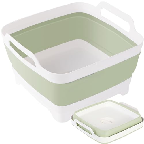Collapsible Dish Tub 9L-Collapsible Basin Bucket Portable Sink-Outdoor Multiuse Foldable Sink Tub Wash Dish Basin for Kitchen Basin RV Camping (Green) - color: Green