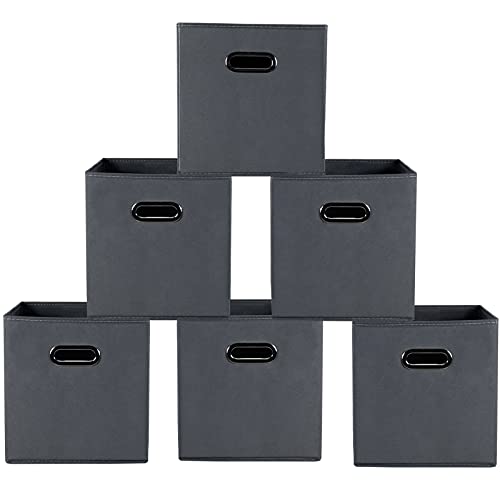 Yunkeeeper storage bins Cubes, Fabric Cube Organizer with Handle, Foldable Cube Bins for Cloth or Accessary Storage, 11x11x11, Set of 6, (Gray) - color: Gray, size: 6 Pack