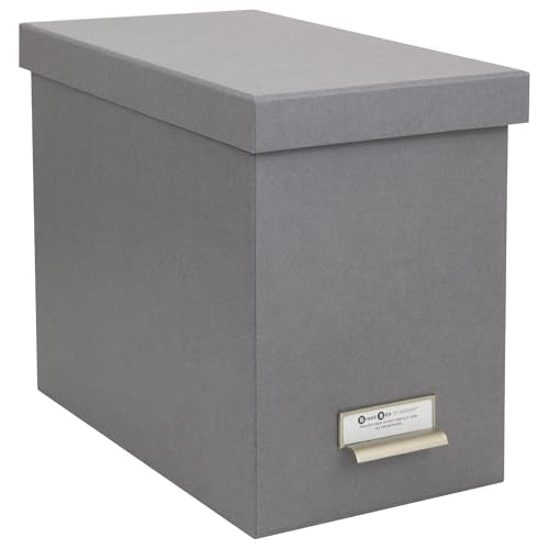 Bigso John Fiberboard Label Frame Desktop File Storage Box - Document Organizer for Important Paperwork - Durable Hanging File Box with a Lid & Metal Label Window - 7.36 x 13.38 x 10.51 in - Grey - color: Grey