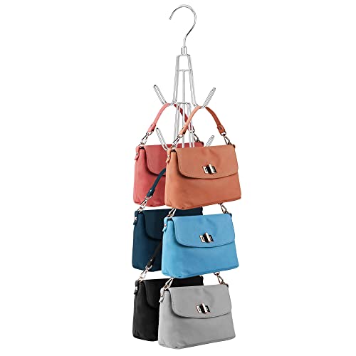ZEDODIER Purse Organizer for Closet, Heavy-Duty Hanging Purse Hanger Closet Holds Up to 6 Purses, Metal Rotating Space Saving Bag Holder Handbag Storage Hook Backpack Rack, Silver - color: Silver, size: 1 Pack
