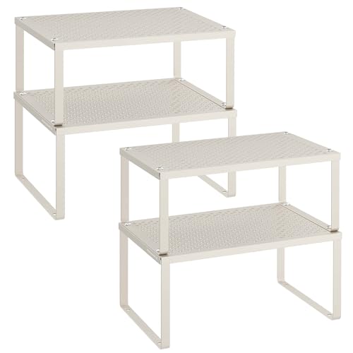 SONGMICS Spice Racks, Set of 4 Metal Cabinet Shelf Organizers, Countertop Organizers, Shelf Risers, Stackable, Expandable, Oatmeal Beige UKCS006K01 - color: Oatmeal Beige