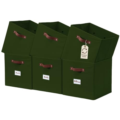 DECOMOMO Storage Cubes, 13x13x13 Storage Cube Bins with Labels, Fabric Organizer Bins (13" / 6pcs, Olive Green) - color: Olive Green, size: Cube 13" / 6pcs