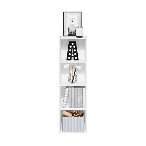 Furinno PASIR Book Shelf, 4-Tier Modern Bookshelf, Open Shelves Bookcase 9 x 12 x 42, Easy Assembly, for Living Room, Bedroom, Home Office, White - color: White, size: 4-Tier Cube