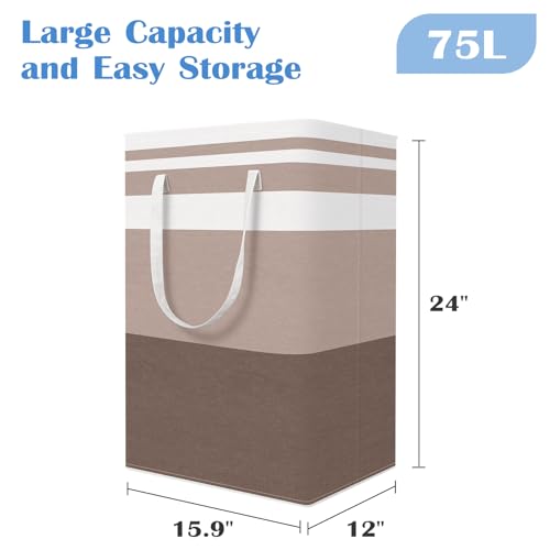BlissTotes 3-Pack Laundry Basket, Freestanding＆Waterproof Laundry Hamper, Collapsible Tall Clothes Hamper with Easy Carry Handles for Clothes, Towels in the Family and Dorm,Gradient Khaki,75L - color: Khaki, size: 75L