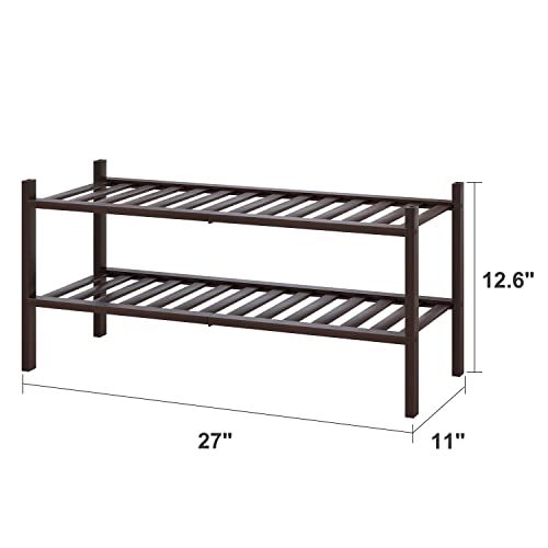 viewcare 2-Tier Shoe Rack for Entryway, Bamboo Shoe Rack for Closet, Free Standing Shoe Racks for Indoor Outdoor, Stackable Shoe Shelf Storage Organizer for Hallway Closet - color: Brown, size: 2-Tier