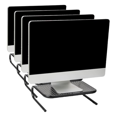 Mind Reader Monitor Stand, Ventilated Laptop Riser, Desktop Organizer, Metal, 14.5" L x 11.25" W x 4.25" H, Black (Pack of 8) - size: 8-Pack