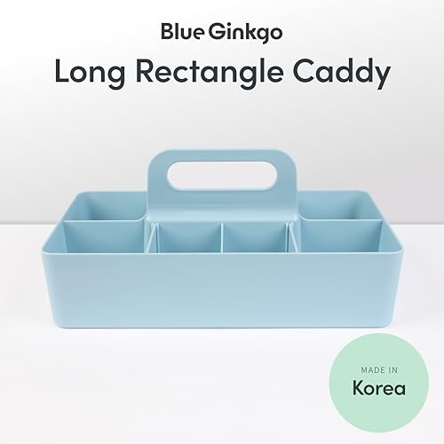 BLUE GINKGO Stackable Organizer Caddy – Korean-Made Portable Tote for Bathroom, Office, Crafts, or School Supplies (Long Rectangle, Blue) - color: BLUE, size: Long Rectangle