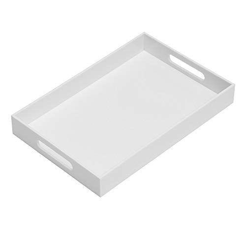KEVLANG Glossy White Sturdy Acrylic Serving Tray with Handles-10x15Inch-Serving Coffee Appetizer Breakfast Butler-Kitchen Countertop-Makeup Drawer Organizer-Vanity Table Tray-Ottoman Tray - color: Glossy White, size: 15" x 10" x 2"