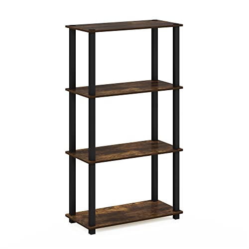 Furinno TURN-S-TUBE Storage Shelves, 4-Tier Book Shelf, Corner Shelf, Toolless Open Shelves, for Organization and Storage, Living Room, Garage, Home Office, Amber Pine - color: Amber Pine/Black, size: 4-Tier Square Tube