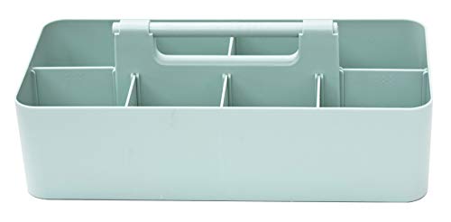 New Plastic Portable Makeup Organizer Caddy Tote Divided Basket Bin with Handle, for Bathroom Storage - Holds Blush Makeup Brushes, Eyeshadow Palette, Lipstick - Extra Large Made In USA (Mint) - color: Mint