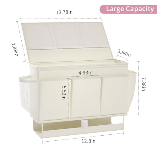 Bedside Caddy Bedside Organizer,Bed Caddy with 11 Pockets and Power Strip Holder,Versatile Bedside Storage Caddy for Home,Dorm,Bunk,Hospital,Crib Bed (White) - color: White