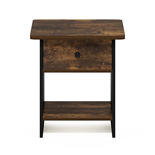 Furinno Dario End Table/ Night Stand Storage Shelf with Bin Drawer, Amber Pine/Black, 1-Pack, Upper Bin - color: Amber Pine/Black, size: 1-Pack, Upper Bin