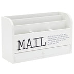 Juvale Wooden 3-Tier Countertop Mail Organizer - Desktop Organizer with Drawer for Paper & Supplies - Wall-Mount Mail Holder for Envelopes & Letters - White, 11 x 7 x 4 in