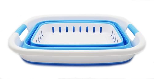 SAMMART 37L (9.77 gallon) Collapsible Plastic Laundry Basket - Foldable Pop Up Storage Container/Organizer - Space Saving Hamper/Basket (1, White/Marine Blue) - color: White/Marine Blue