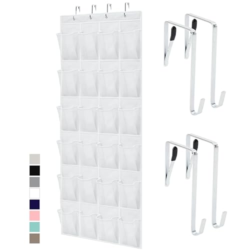 GORILLA GRIP Over the Door Shoe Organizer, 24 Large Breathable Mesh Pockets, Space Saving Hanging Storage Holder, Closet Rack Hanger Holds Up to 40 lbs, Hangs on Closets for Shoes, Accessories, White - color: White, size: 24 Pockets/4 Hooks