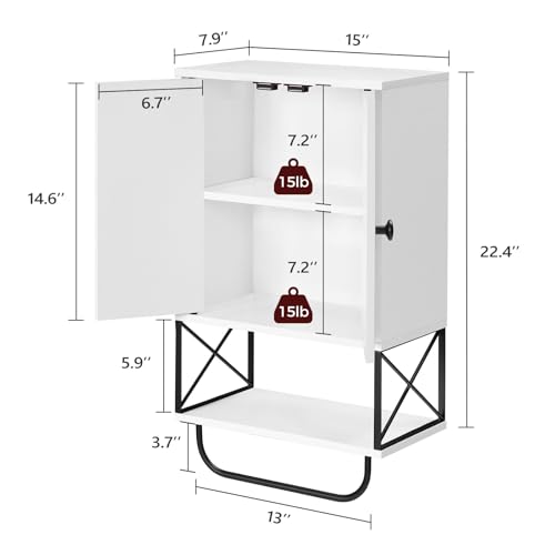 MAHANCRIS Bathroom Wall Cabinet with 2 Door and Adjustable Shelf, Farmhouse Medicine Cabinet with Towel Rack, 3-Tier Wall Mounted Storage Cabinet Over The Toilet for Bathroom Laundry Room, White - color: White, size: 15"L x 7.9"W x 26.1"H