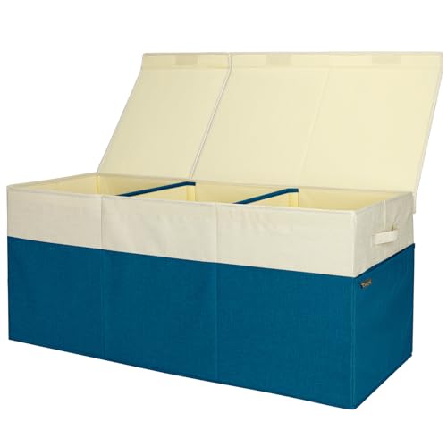 BALEINE Fabric Storage Bins with Lid, Collapsible Extra Large Storage Boxes Bins Baskets with Divider for Home Organizing (37.5"x13"x16", Navy Blue&Beige) - color: Navy Blue&Beige, size: 37.5"x13"x16"