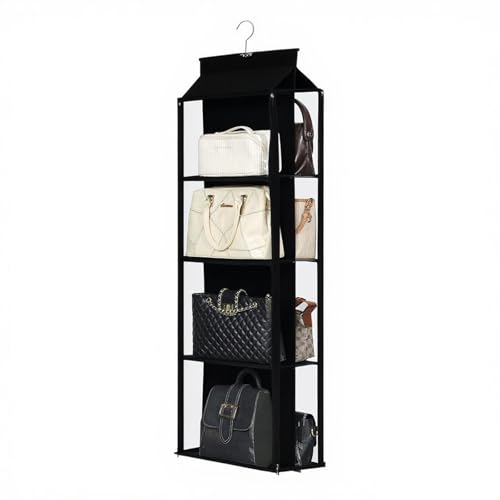 8 Grids in 1 Rotatable Hanging Purse Handbag Organizer with Double Zippers, Visible Purse Organizer for Closet, Fully Enclosed Handbag Storage Holder-Black - color: Black, size: Rotatable