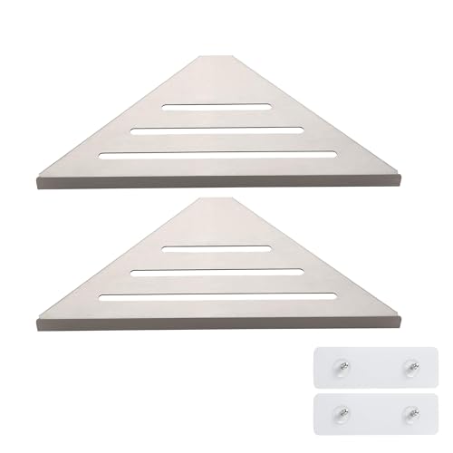 BVL Corner Shower Shelf, 8 Inch Brushed Nickel 2-PACK Bathroom Corner Organizer, 3M Adhesive Wall Mounted Shower Caddy, Waterproof Rustproof Metal Storage Rack for Shampoo Soap - color: Brushed Nickel