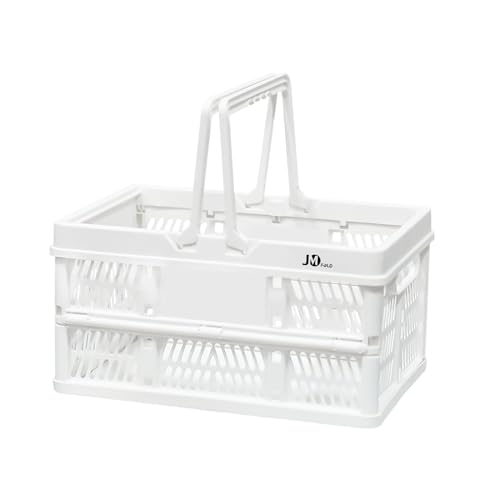 20 L Collapsible Shopping Basket, plastic basket, Basket with Handle, M (White) - color: White