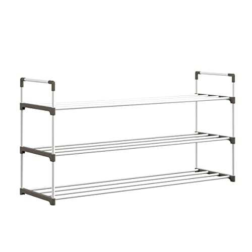 Home-Complete Shoe Rack – 3-Tier Shoe Organizer for Closet, Bathroom, Entryway – Shelf Holds 15 Pairs of Sneakers, Heels, and Boots (White) - color: White, size: 3-Tier