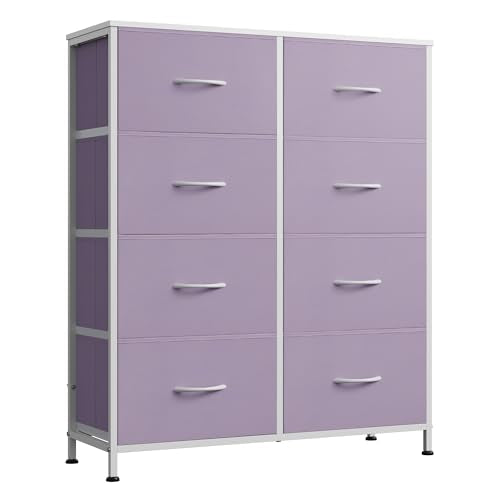 WLIVE Fabric Dresser for Bedroom, Tall Dresser with 8 Drawers, Storage Tower with Fabric Bins, Double Dresser, Chest of Drawers for Closet, Playroom, Dormitory, Purple - color: Purple, style: General