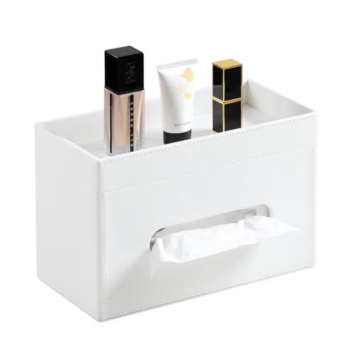 Plus Size Tissue Box Cover Rectangle, PU Leather Tissue Box Holder with Storage Tray, Decorative Organizer Tissue Holder for Bathroom, Bedroom Dresser, Night Stand, Office (Cream-White) - color: Cream-white