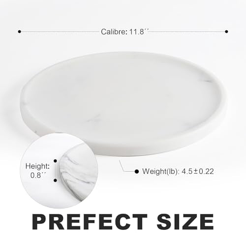 Karibiber Marble Tray, White Bathroom Countertop, Decorative Serving Tray for Kitchen Counter and Coffee Table, Round Vanity Trays for Skincare and Perfume, Italian Statuario Natural Marble, 11.8 - color: Statuario