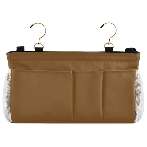 Brown Bedside Caddy Storage Bag Bedside Organizer for Bunk Bed Headboards College Organizer Caddy Hanging Shelf 6 Pockets with Hooks for Drinks Magazine Phone Holder - color: Brown