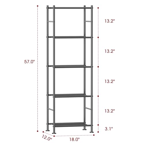 Sakugi Storage Shelves - 5 Tier Shelf Organizer, Sturdy Metal Garage Shelving with Adjustable Leveling Feet, Space-Saving Shelves Organizer for Pantry, Laundry, Kitchen (18" x 12" x 57", Black) - color: Black, size: 18.0W x 12.0D x 57.0H (5T)
