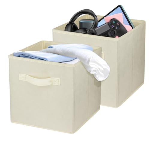 2 Pcs Storage Cubes, 10.5 Inch Collapsible Storage Bins, Fabric Foldable Bins for Organization, Durable Storage Bins for Closet, Shelves, Offices (Beige) - color: Beige