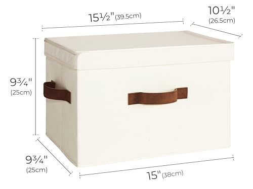 StorageWorks Fabric Storage Bins with Lid, Decorative Storage Boxes for Shelves, Stackable Closet Organizer Basket with Handles, Large, Ivory White, 2-Pack - color: Ivory White, size: Large
