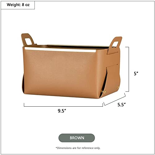 Decorative Faux Leather Basket,Small Catchall Basket for Entryway Bedside Dresser End table,Foldable Rectangle Tray Organizer Box (Brown) - color: Brown