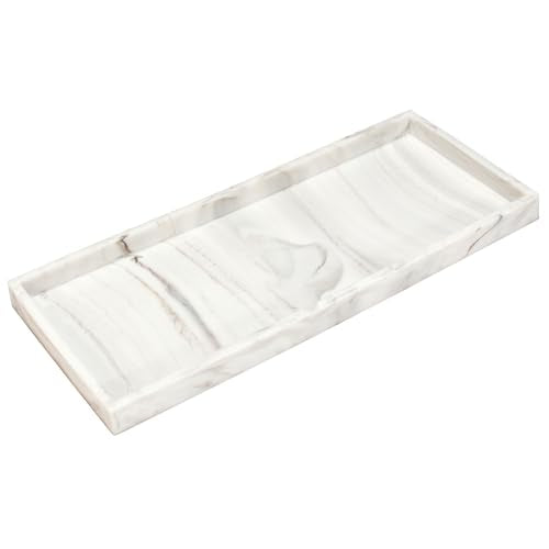 DNC Silicone Bathroom Vanity Tray for Counter, 11.8" Kitchen Sink Soap Tray for Dish Holder Dispenser Countertop Toilet Tank Decor Organizer - color: Marble-like Silicone, size: 11.8" x 5" x 0.7"