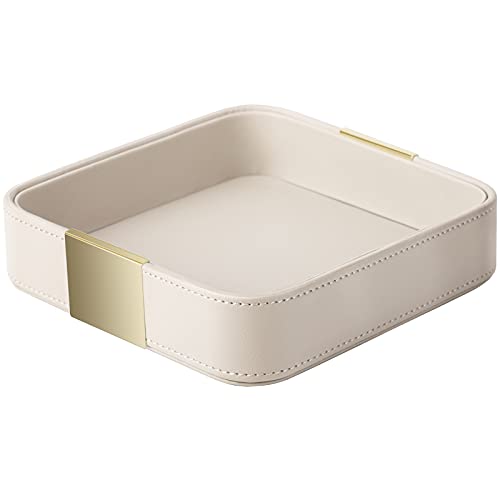 SANZIE Luxury Leather Desktop Storage Small Catchall Organizer Decorative Tray for Entryway Table to Hold Jewelry Watch Cosmetics Keys Phone Wallet, Home & Office Accessories (Metal Gilded, Grey) - color: Grey (Metal Glided), size: 7.5" x 7.2" x 2"