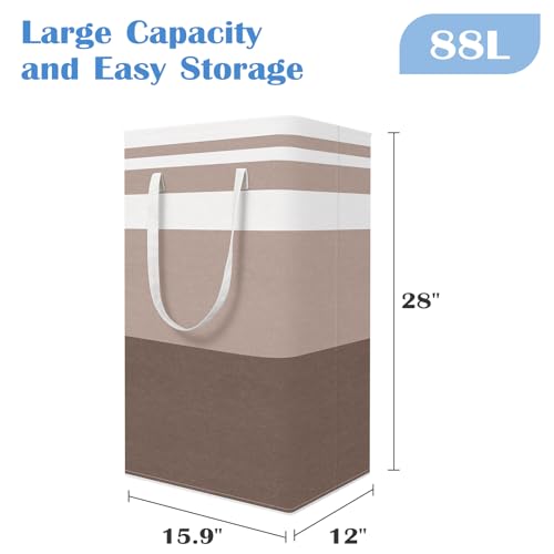 BlissTotes 3-Pack Laundry Basket, Freestanding＆Waterproof Laundry Hamper, Collapsible Tall Clothes Hamper with Easy Carry Handles for Clothes, Towels in the Family and Dorm,Gradient Khaki,88L - color: Khaki, size: 88L