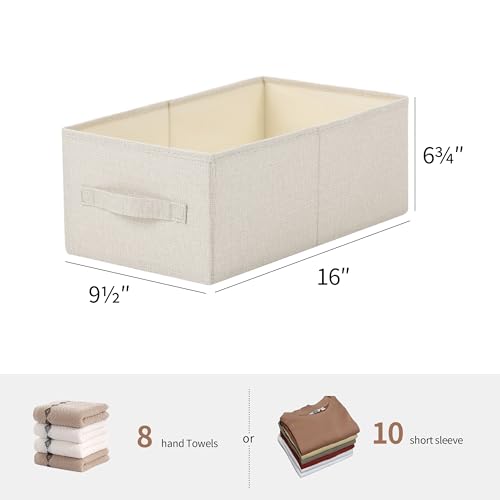 Linen Folding Storage Bins, 3 Pack Large Storage Baskets, Washable, Clothing Storage Bins with Handle, Closet Organizer for Storage Sweater,Sheets (Beige, 16"x9½"x6¾") - color: Beige, size: 16"x9½"x6¾"