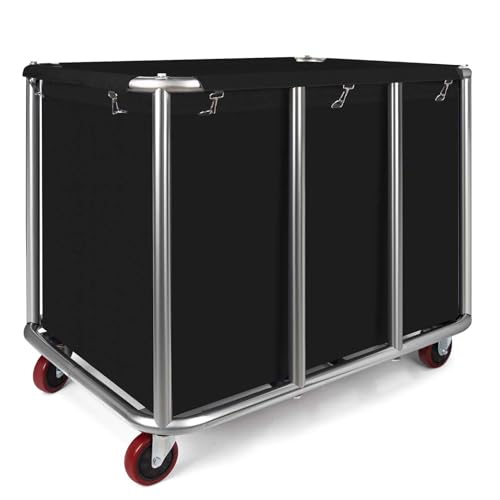 Commercial Laundry Cart with Wheels, 470L Industrial Rolling Laundry Basket, Large Heavy Duty Laundry Sorter with Watertight Oxford Bag & Sturdy Steel Frame for Home, Hotel, Hospital, 440 lbs (Black) - color: Black