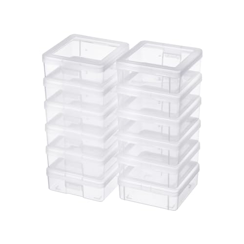 12 Pack Storage Containers with Latching Lid 5" x 5"x 1.9" Small Plastic Clear Stackable Boxes for Office and Beauty - size: Small-12 Pack