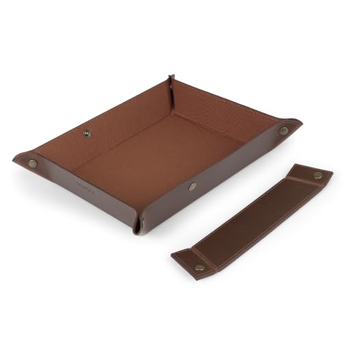 Londo Leather Tray Organizer - Practical Lightweight Water Resistant Computer Table Desk Storage Box for Wallets, Watches, Keys, Coins, Cell Phones and Office Equipment - color: Dark Brown