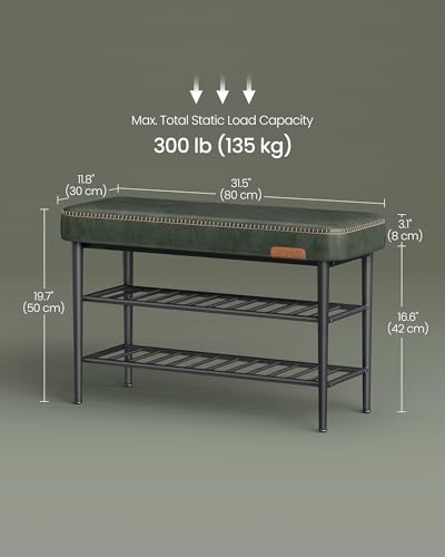 VASAGLE EKHO Collection - Shoe Rack Bench, Storage Bench for Entryway, Synthetic Leather with Stitching, Mid-Century Modern, Loads 300 lb, 11.8 x 31.5 x 19.7 Inches, Forest Green ULSB054C01 - color: Forest Green, size: 31.5"W