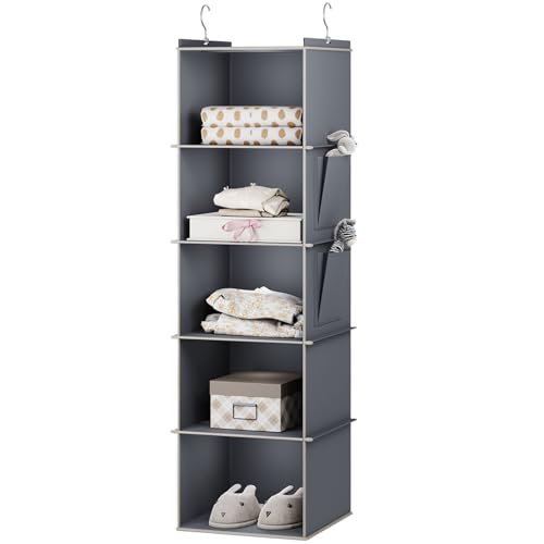 YOUDENOVA Hanging Closet Organizer, 5-Shelf Closet Hanging Storage Shelves, Grey - color: Grey, size: 5-SHELF