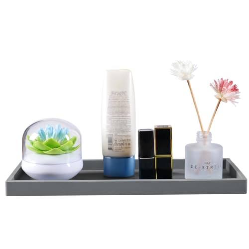 Bloss Silicone Tray Set for Bathroom/Kitchen Counter - 11.8x5.1 inch Bathroom Soap Dispenser Tray and Soap Holder, Silicone Vanity Trays Countertop Organizer for Scrubber, Perfume, Jewelry, Candle - color: Gray, size: 11.8" x 5.1" x 0.9"