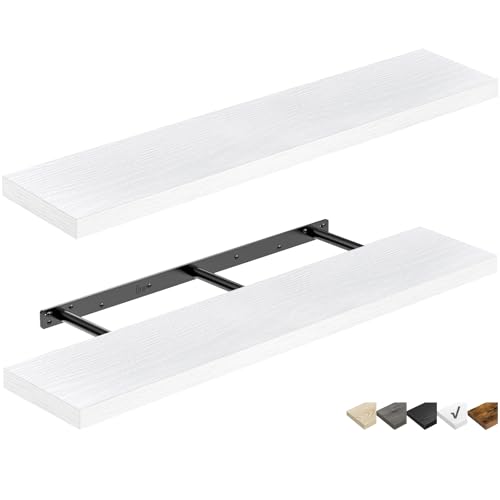 QEEIG Floating Shelves for Wall 47.2" Extra Long - Wall Mounted Shelf Bathroom Kitchen Living Room Bedroom Farmhouse Home Decor Display Bookshelf Large 47.2 x 9.3 inch Set of 2, White (008-120W) - color: B. White, size: 47.2"