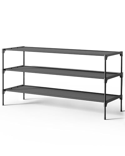 Kitsure Shoe Rack - Non-Woven Shoe Rack Shelf, Shoe Organizer for Closet, Entryway, Garage & Corridor, Stackable Shoe Shelves, 36.2" Wide - 3 Tier, Black - color: Black, size: 36.2" Wide - 3 Tier