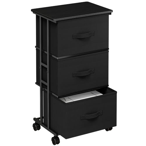 DUMOS 3 Drawers Dresser for Bedroom with Wheels, Fabric Storage Cabinet Organizer with Removable Fabric Bins, Sturdy Steel Frame for Living Room, Office, Entryway, Closets, Black - color: Black, size: 11.8"D x 16.7"W x 30.1"H (3 Drawers)